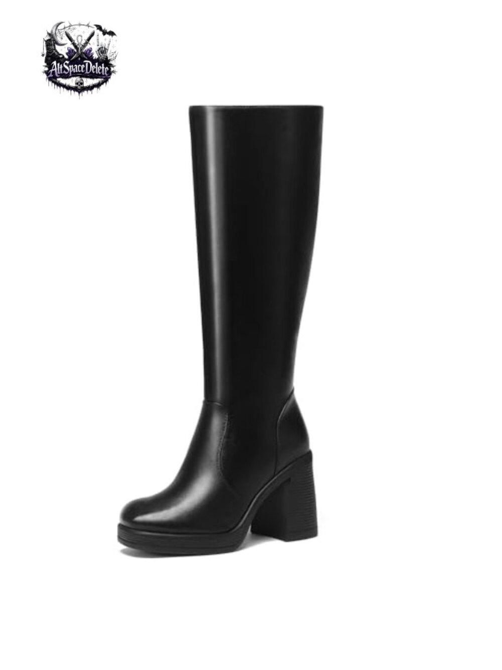 Glamnest Knee High Boots Chunky Heeled Square Toe Platform Boot Faux Leather